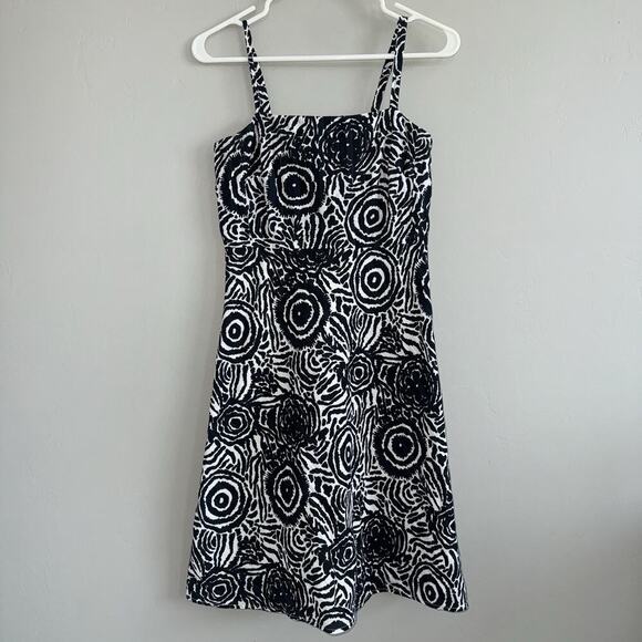 Jacob Black White Abstract Print Fit & Flare Sundress Spaghetti Strap Woman Sz 4 - Picture 1 of 9